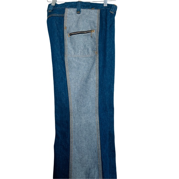 Rare 1970's Vintage Lee's High Waisted Two Toned Patchwork Bell Bottom Jeans - Picture 9 of 12